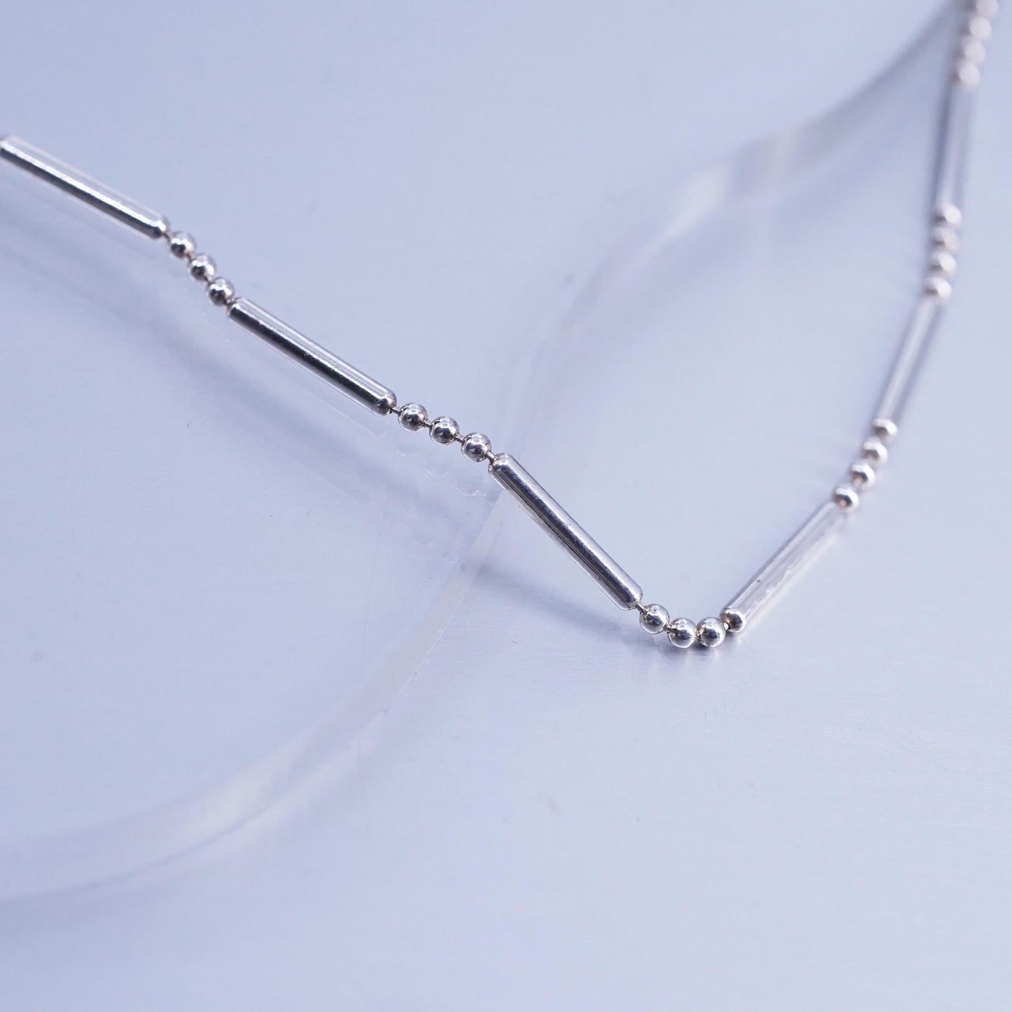 20” 1mm, vintage Italy Sterling 925 silver bar bead chain necklace
