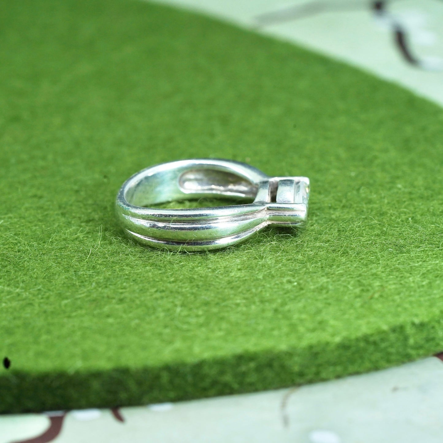Size 7, sterling silver handmade ring, stamped 925, engagement band with cz