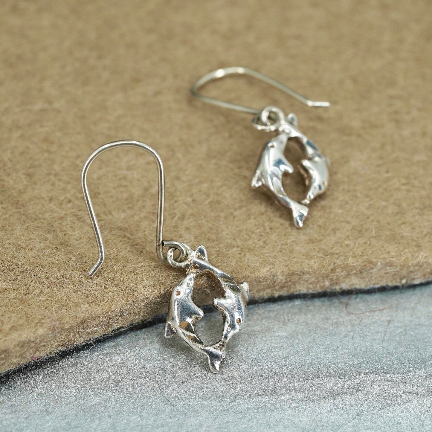 Vintage Sterling 925 silver handmade dolphin earrings