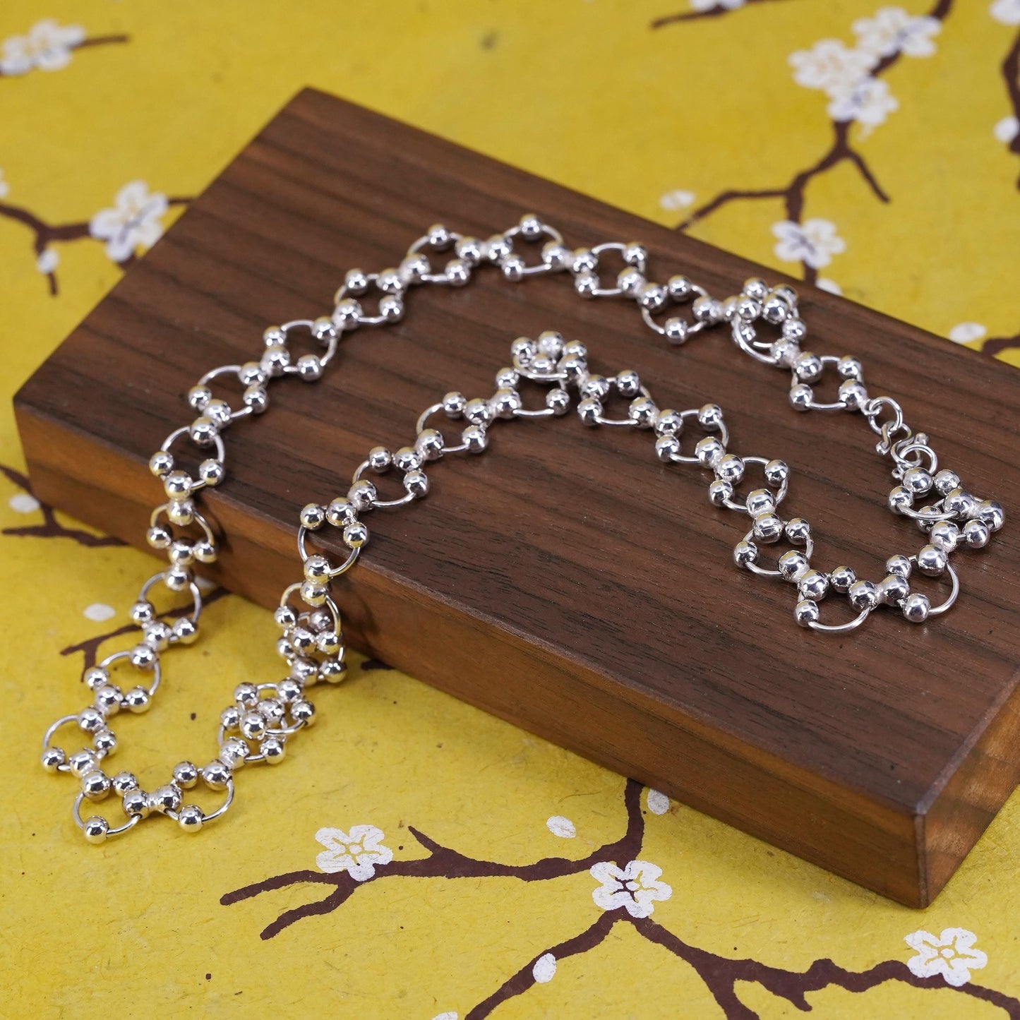 16", vintage sterling silver handmade necklace 10mm 925 circle chain with beads