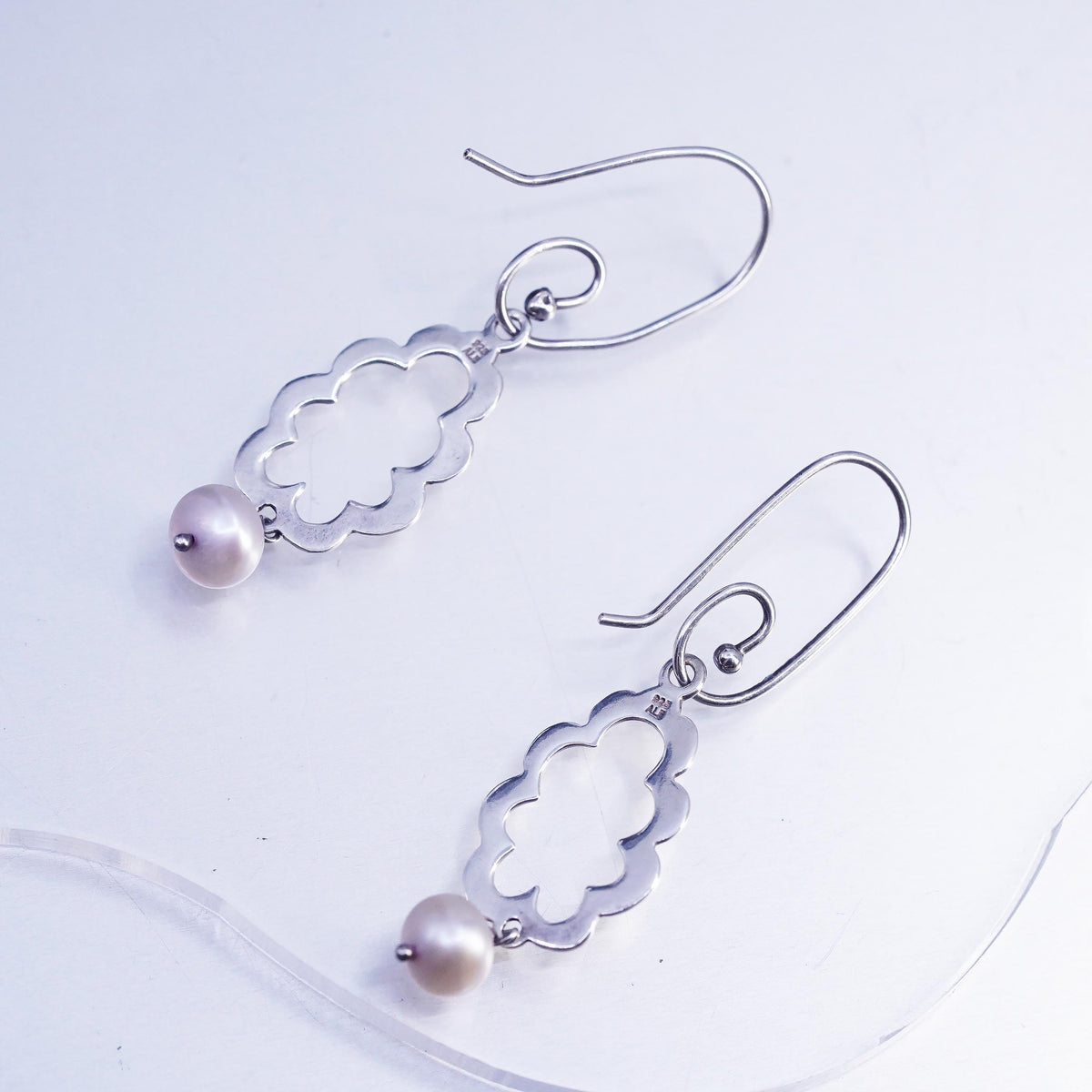Vintage Sterling 925 silver handmade sprial earrings with pearl beads