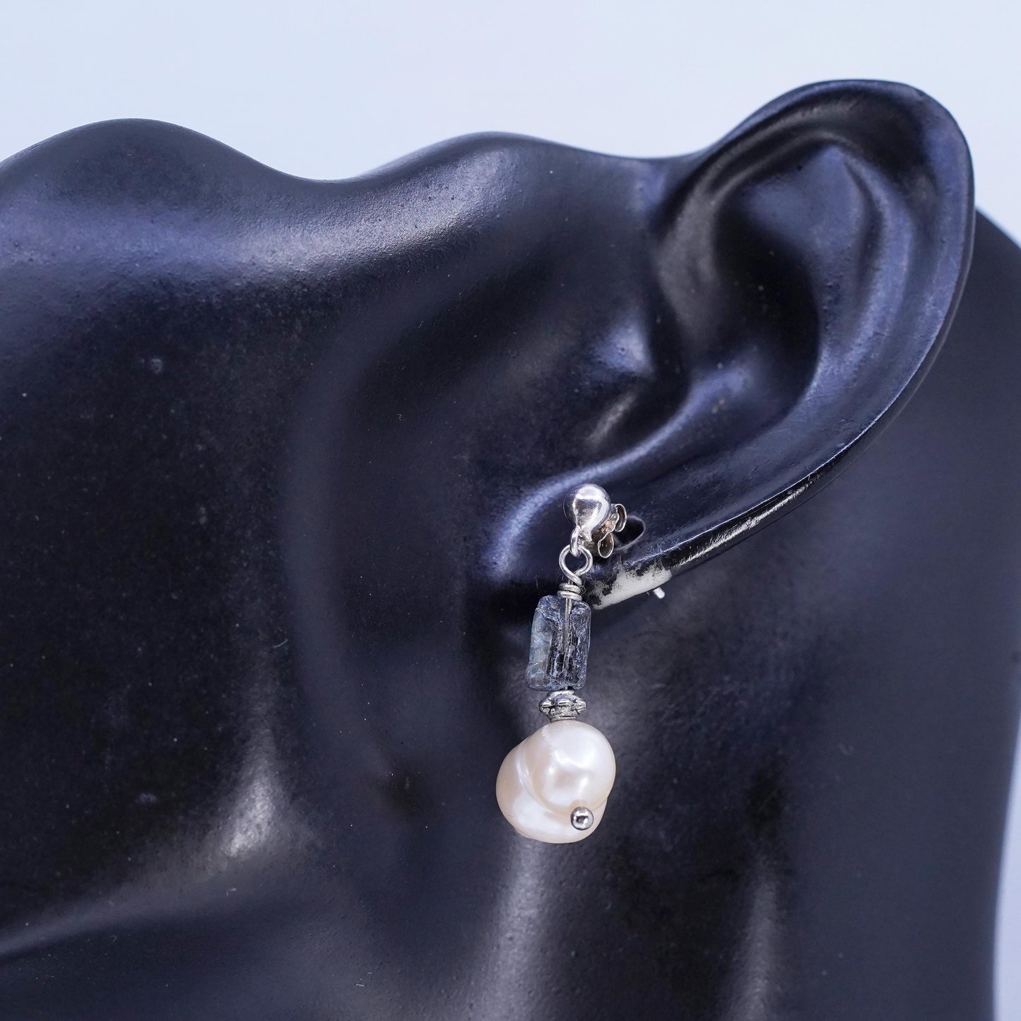 Vintage Sterling 925 silver handmade earrings with baroque pearl dangles