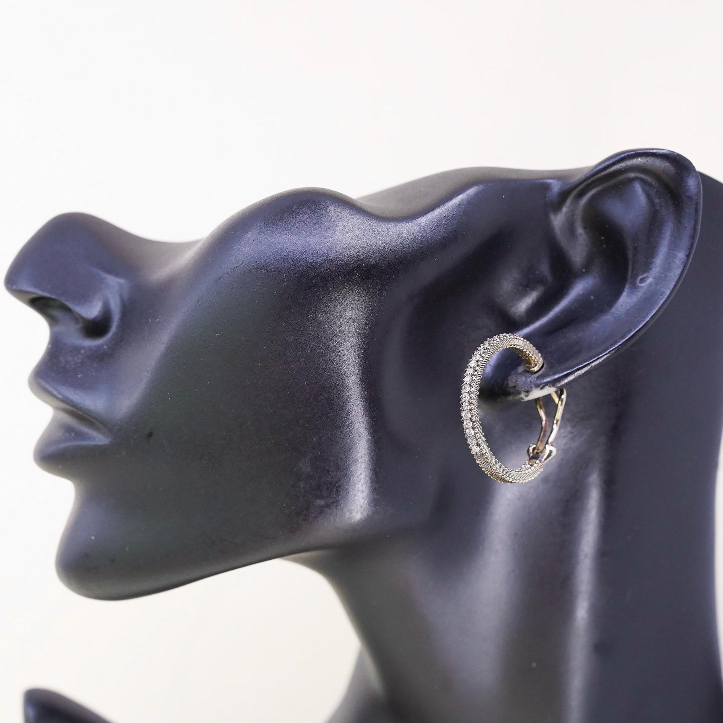 1", Judith Ripka gold plated sterling silver earrings, 925 textured hoops Cz