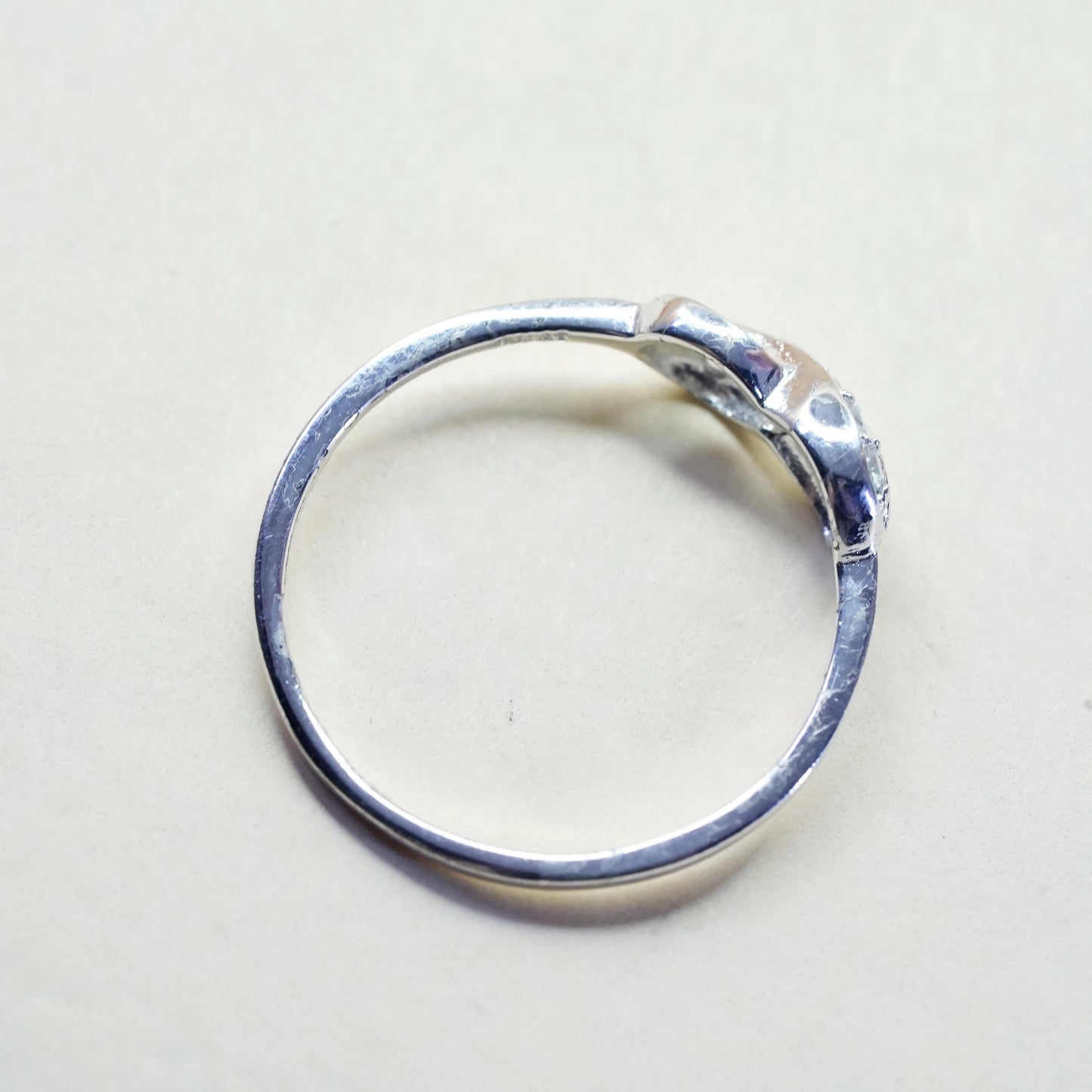 Size 7.75, vintage sterling 925 silver ring with cluster CZ, stackable band
