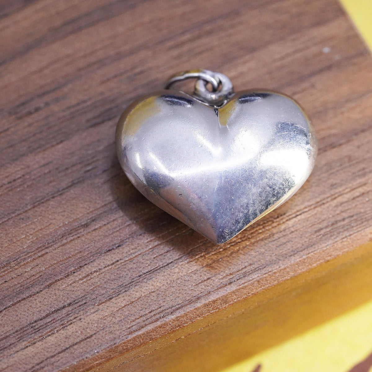 Vintage Sterling silver handmade heart pendant, puffy 925 heart