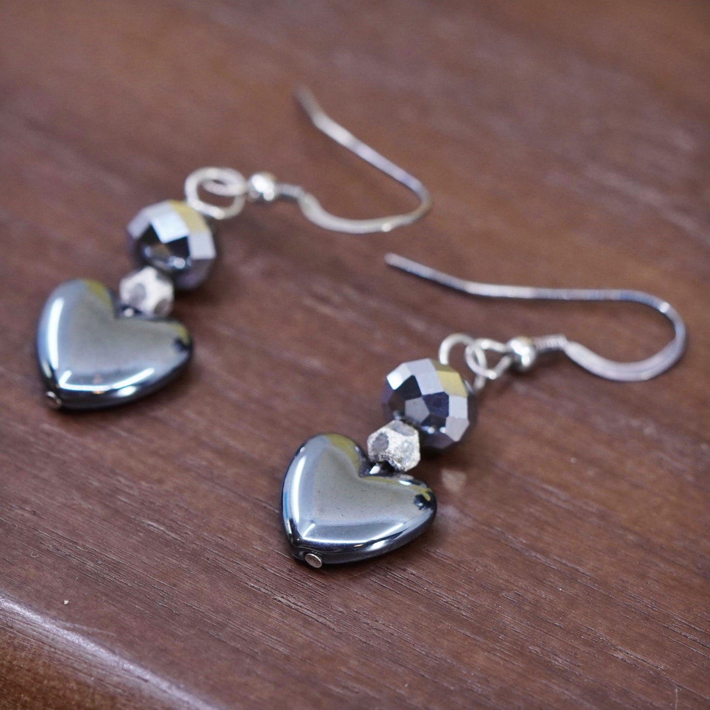 Vintage Sterling silver 925 earrings with heart hematite dangles