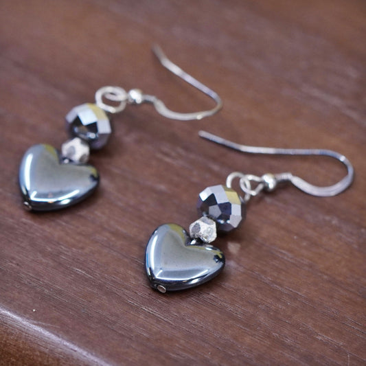 Vintage Sterling silver 925 earrings with heart hematite dangles