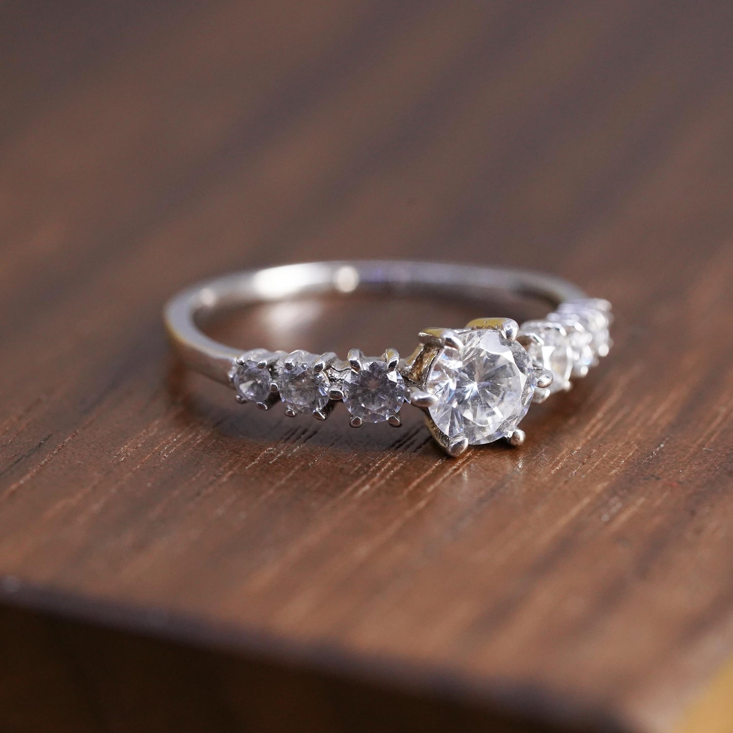 Size 7.25, vintage Sterling 925 silver engagement ring with clear cz ring