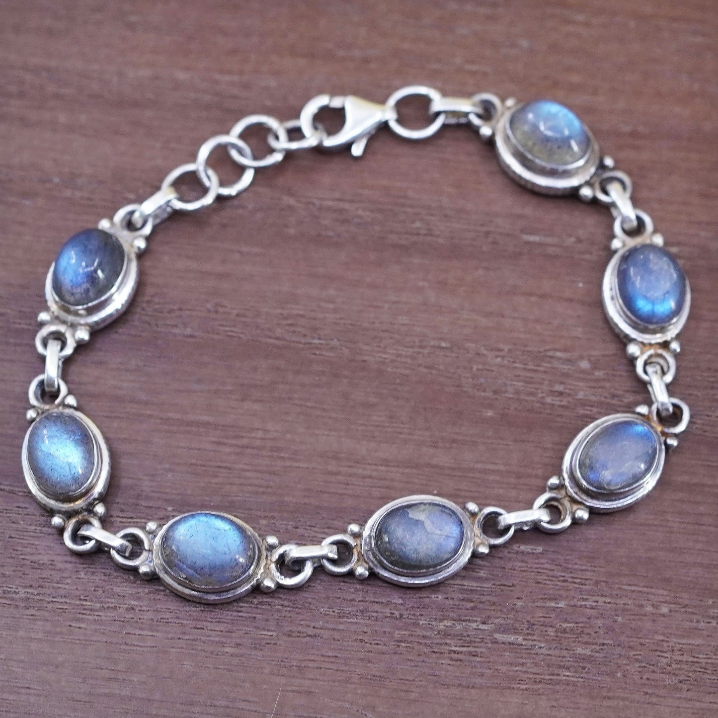 7.25”, vintage Sterling 925 silver tennis bracelet with moonstone
