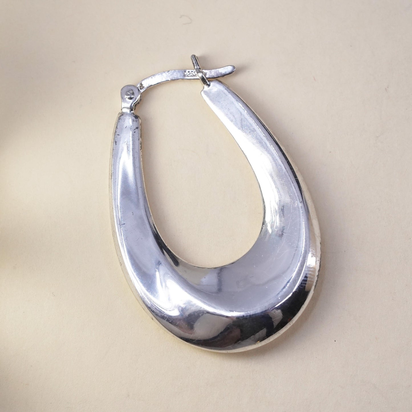 1.25", Vintage sterling silver loop single earring, primitive ribbed hoop