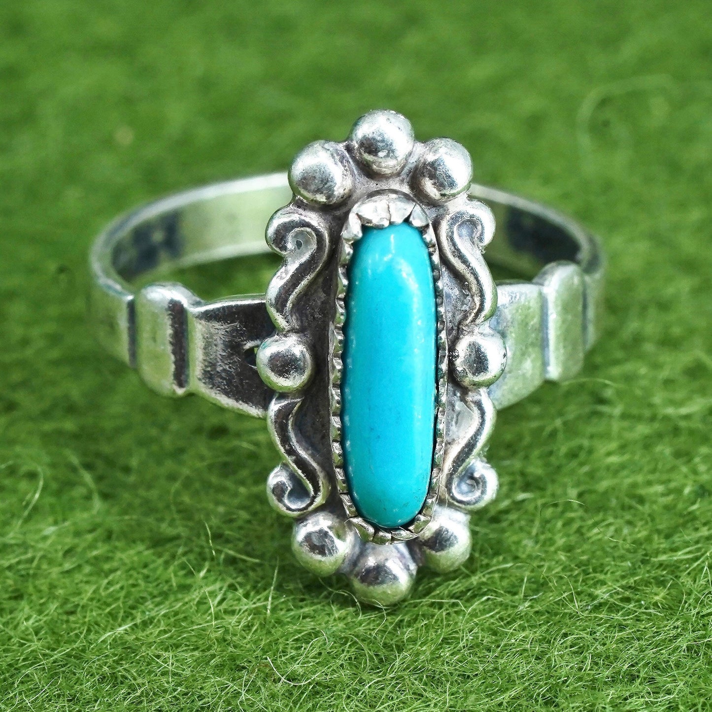 sz 4.25, Native American bell trading post sterling silver ring, 925 turquoise