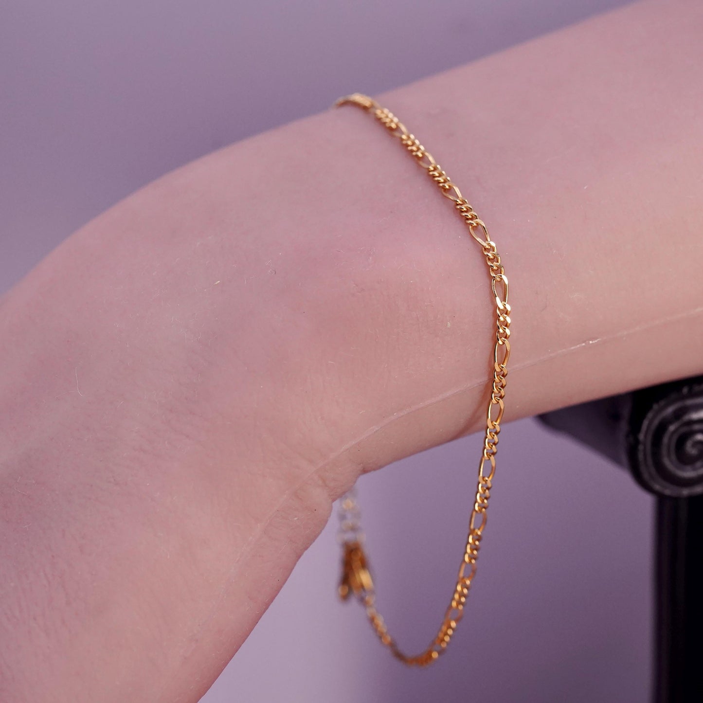6+2” 2mm, vintage gold plated Sterling silver figaro bracelet