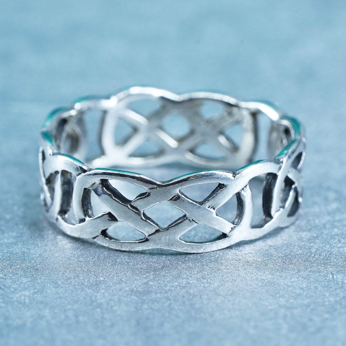 Size 9.5, southwestern Sterling 925 silver ring, woven braided textured band