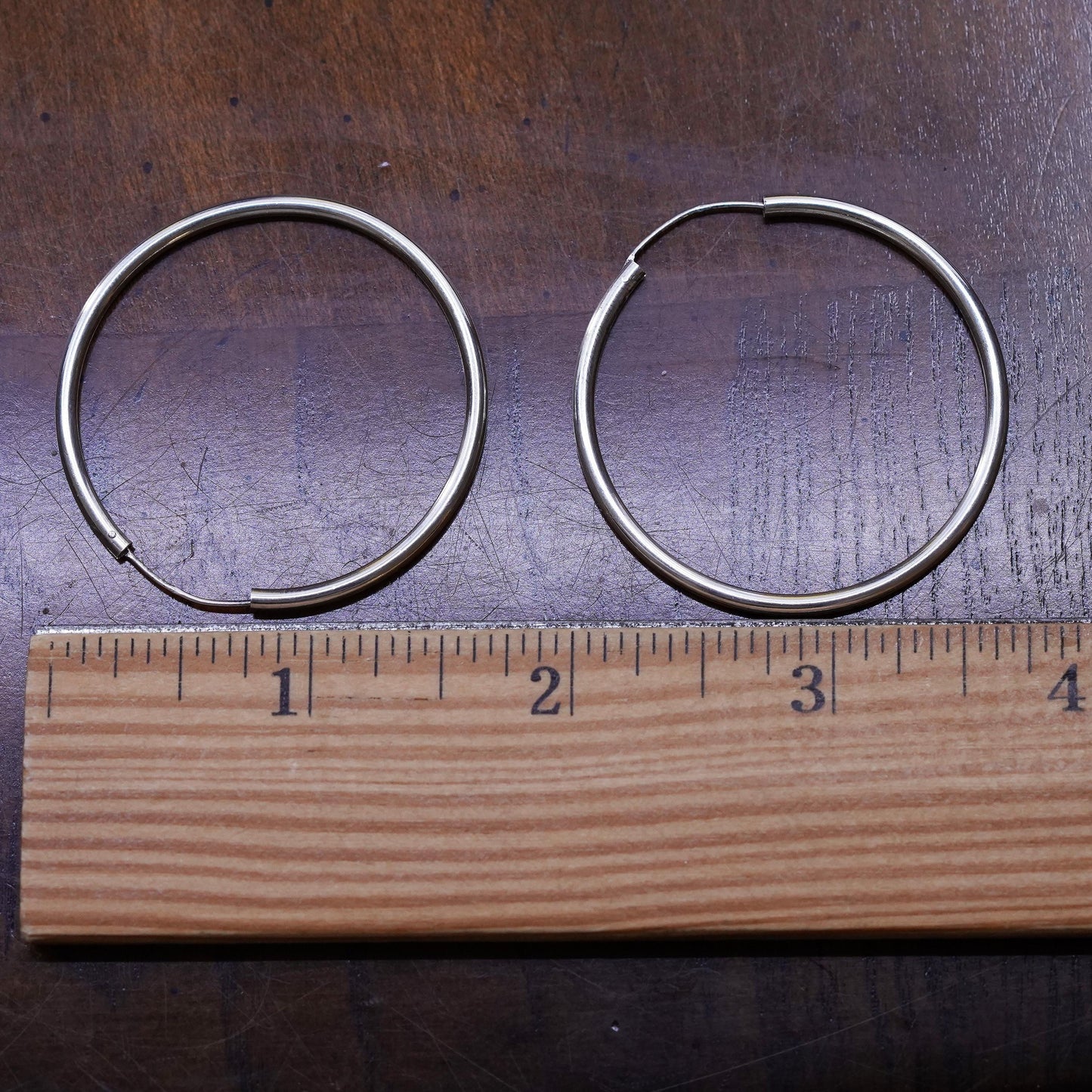 1.75", vintage Sterling silver handmade earrings, 925 silver hoops