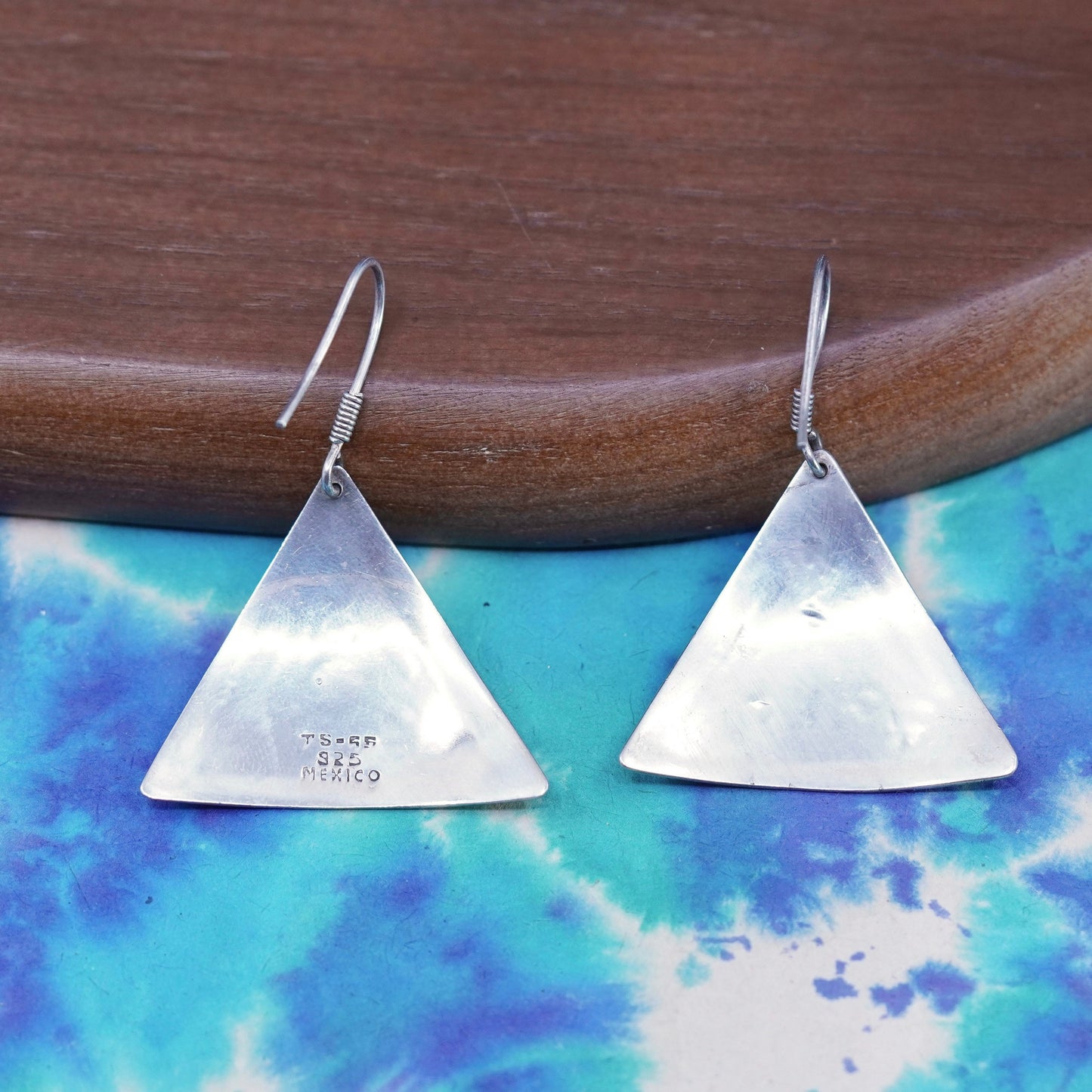 Vintage Sterling 925 silver handmade textured triangular earrings