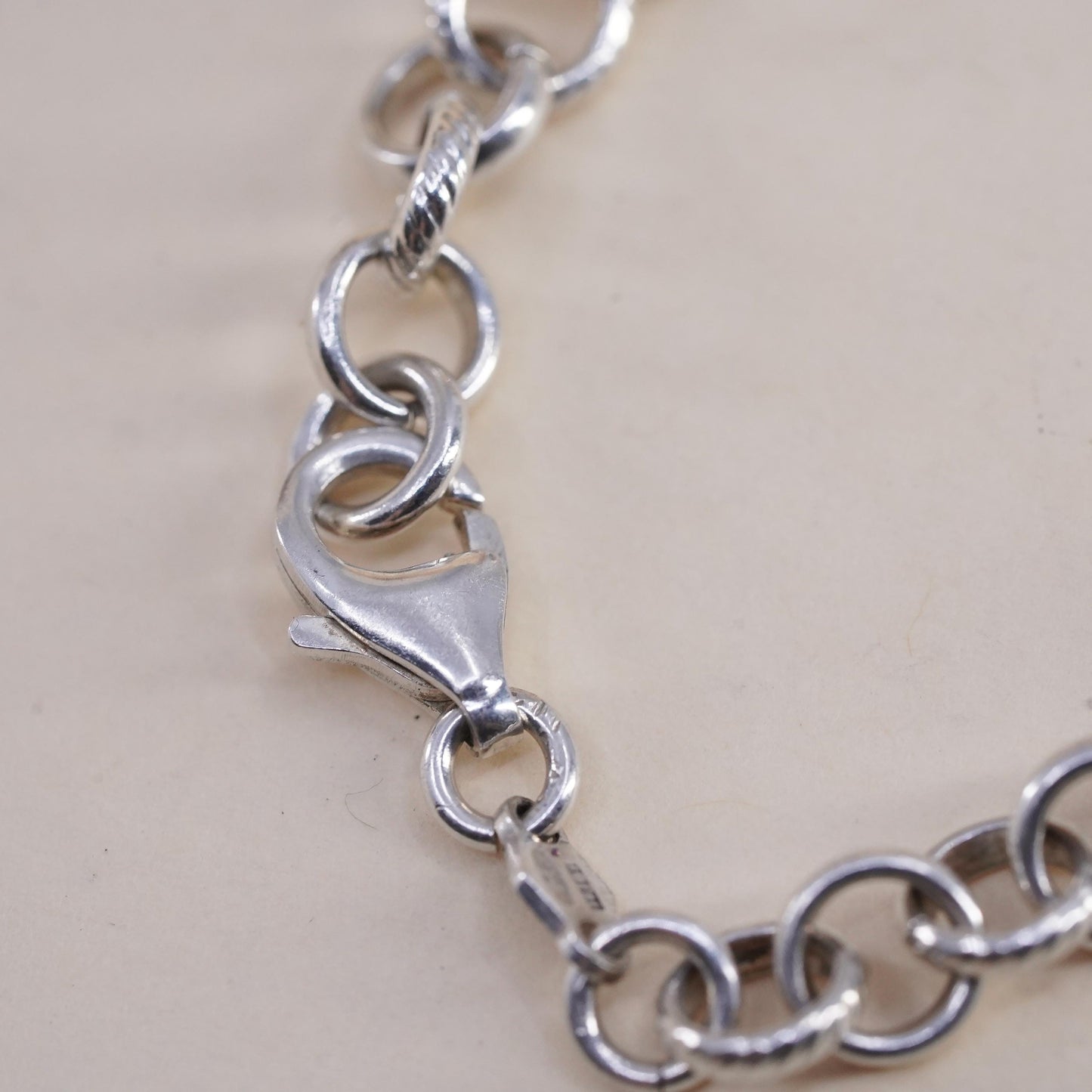 6.75", vintage 925 Sterling silver circle bracelet with 7mm beads