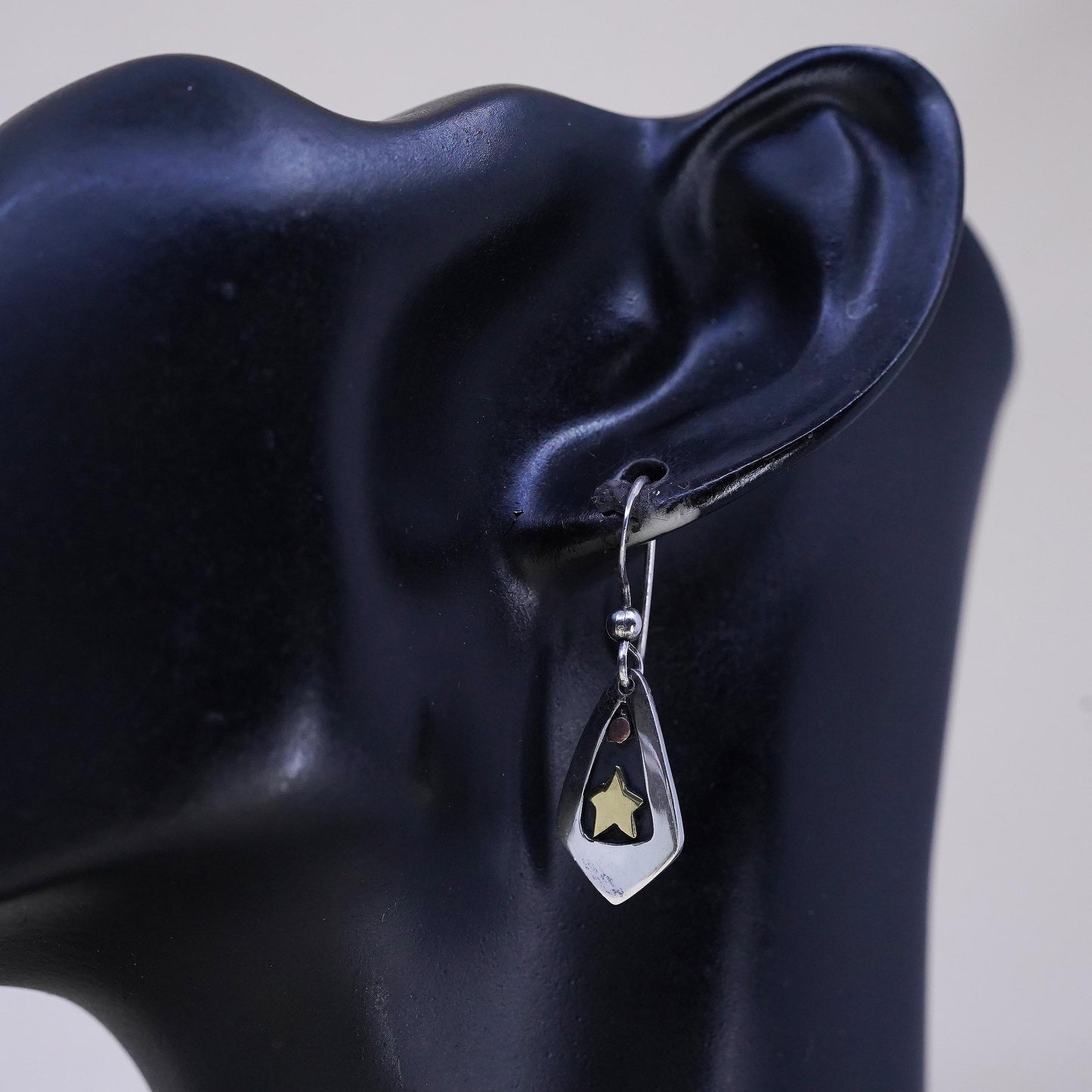 Far Fetched triple tone Sterling 925 Silver Teardrop Earrings with brass star