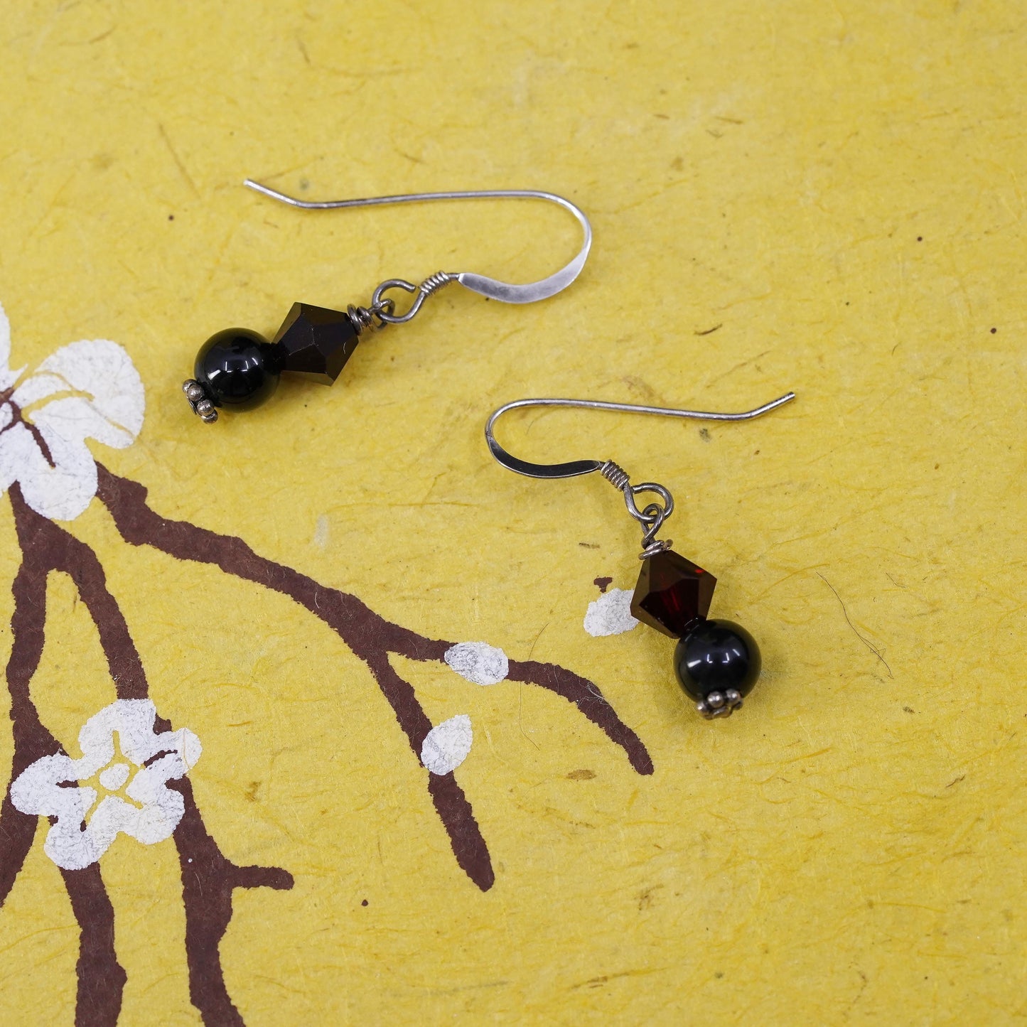 Vintage Sterling silver handmade earrings, 925 disc with garnet beads