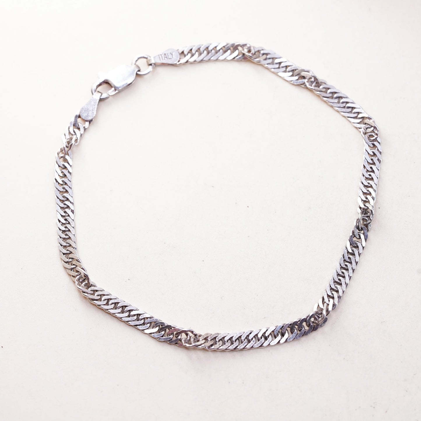 7" 4mm, Vintage Italian IBB sterling silver bracelet, twisted curb link chain