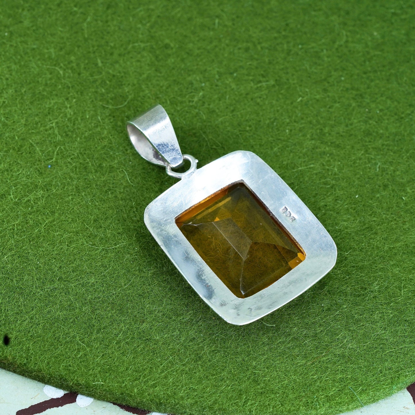 Vintage sterling 925 silver handmade pendant with square citrine