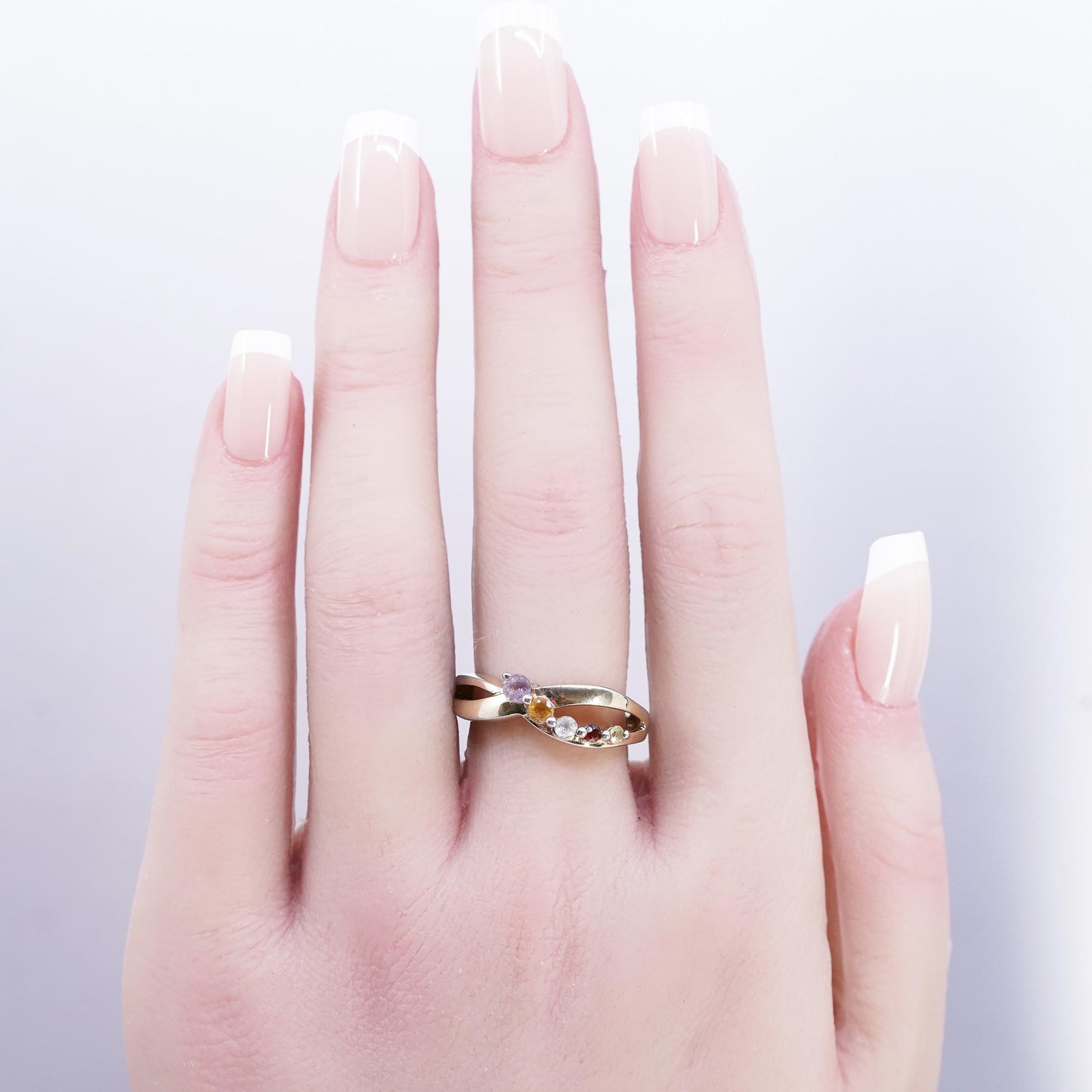 Sz 7, Vermeil Gold Over Sterling Ring, 925 Ring multi gemstone amethyst citrine