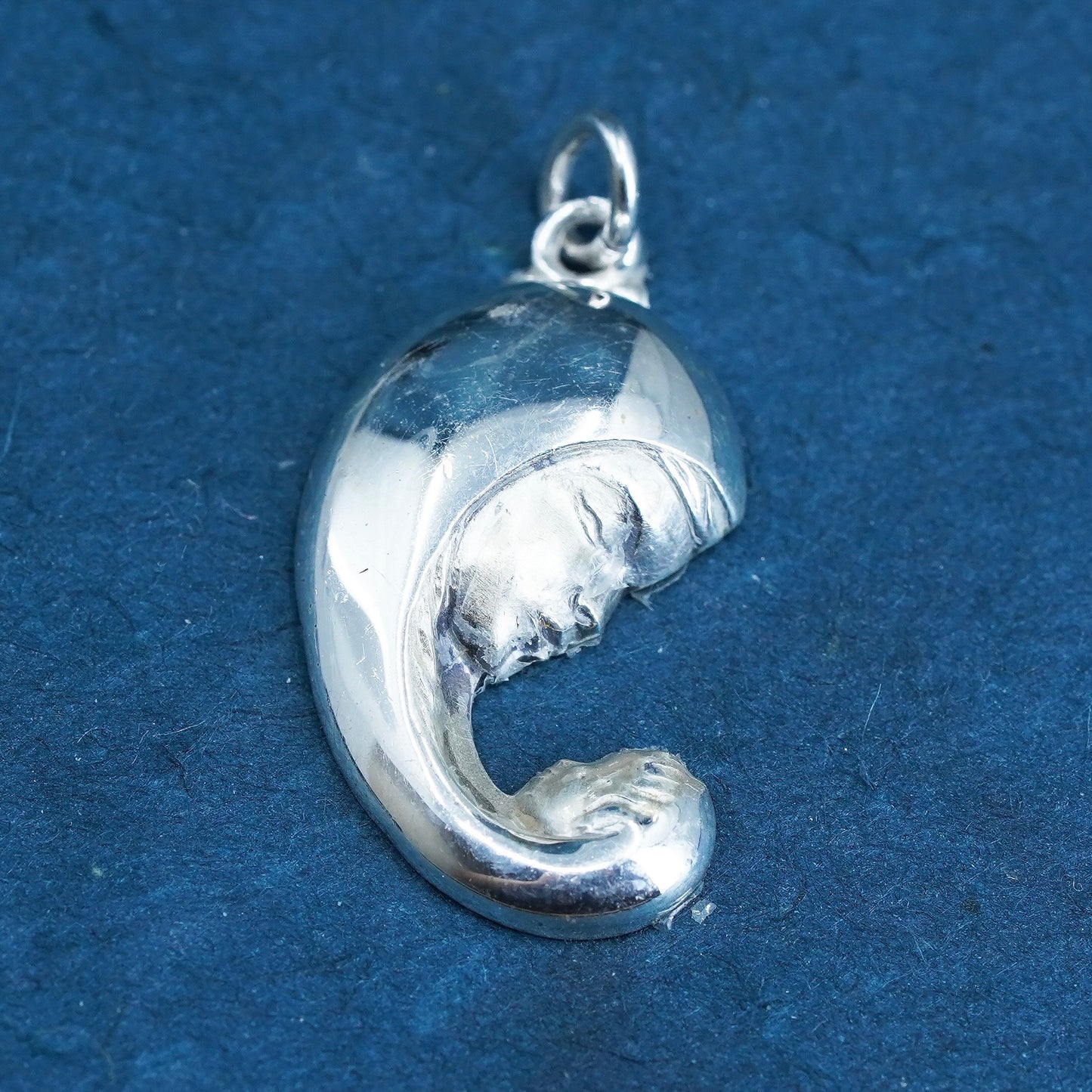 sterling silver pendant, 925 mother holding baby charm, motherhood, baby shower gift