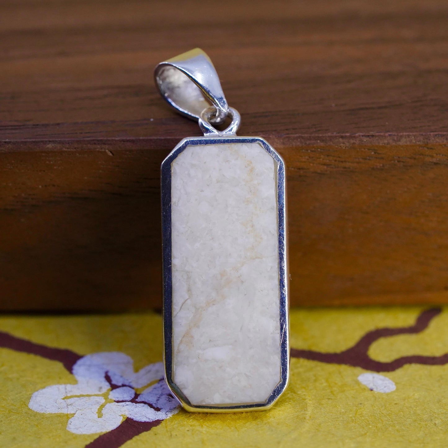 Vintage Sterling silver handmade pendant with howlite inlay