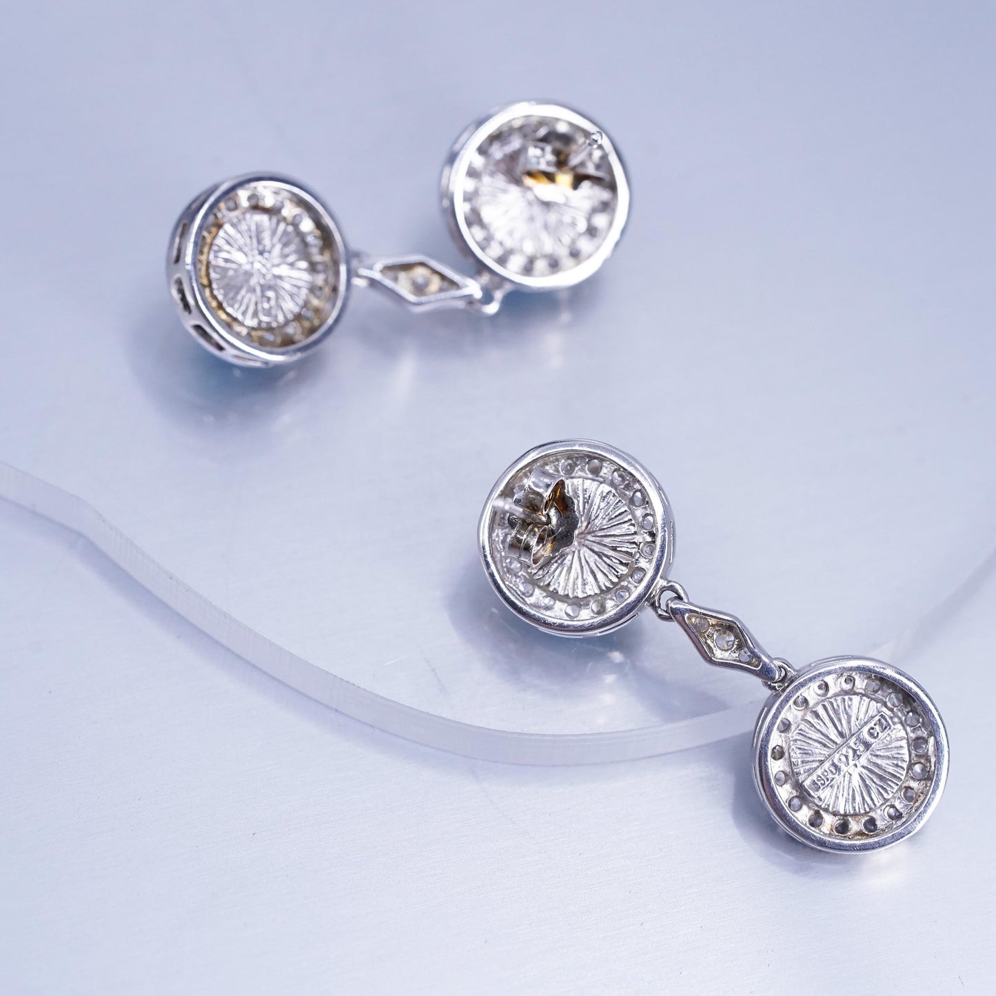 Vintage Sterling 925 silver handmade earrings with turquoise and cluster Cz