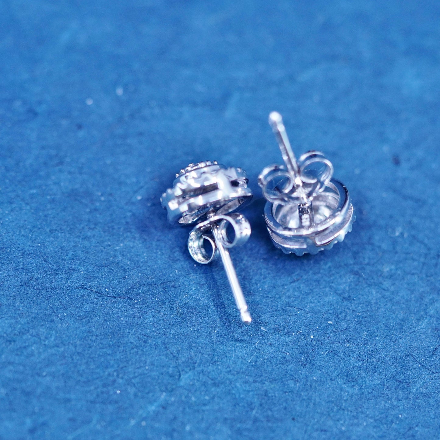 Vintage sterling silver handmade earrings, 925 studs with cluster diamond inlay