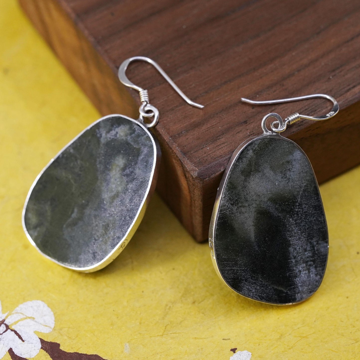 Vintage sterling 925 silver handmade earrings with jadeite nugget