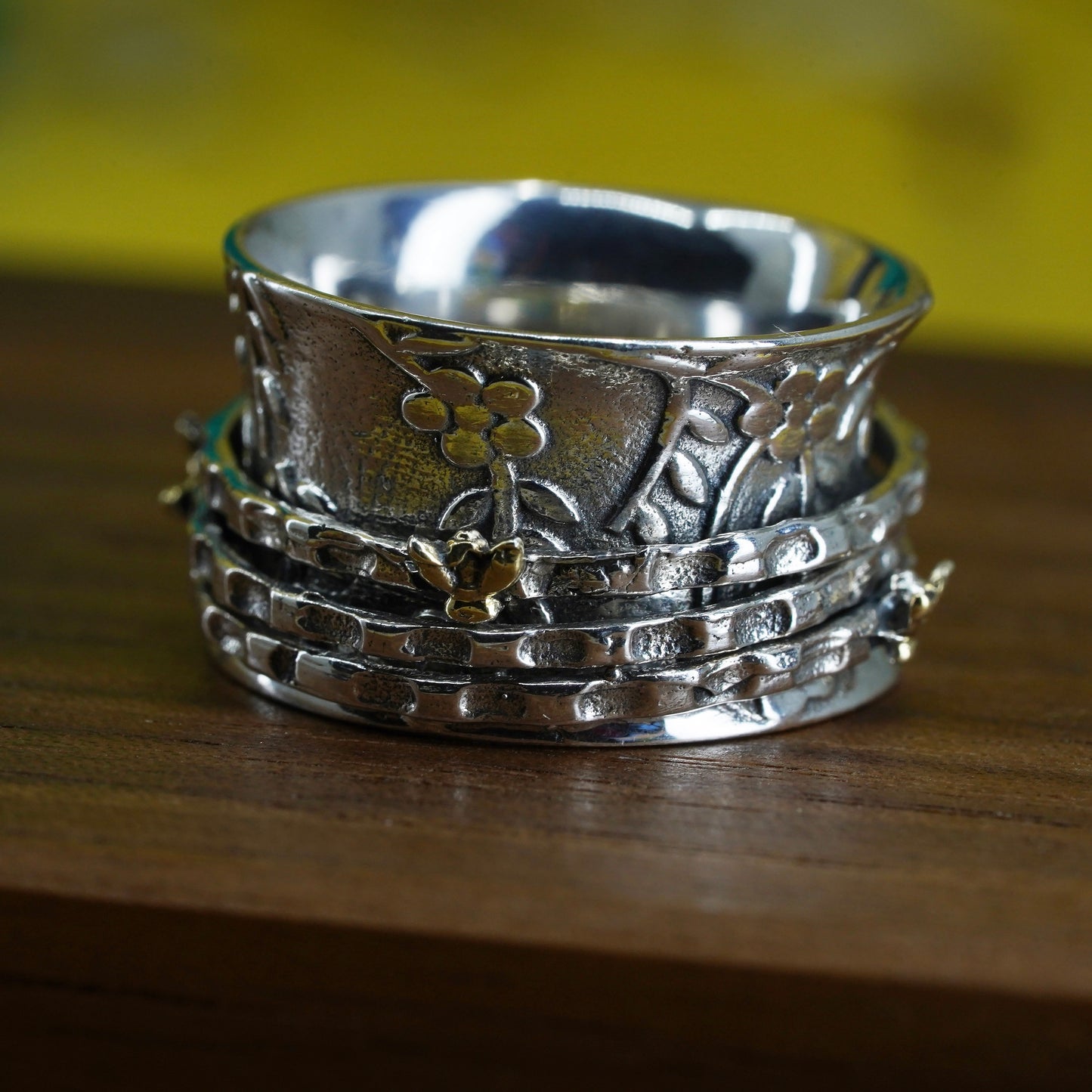 Size 5.75, vintage Sterling silver handmade textured ring, 925 spinner band