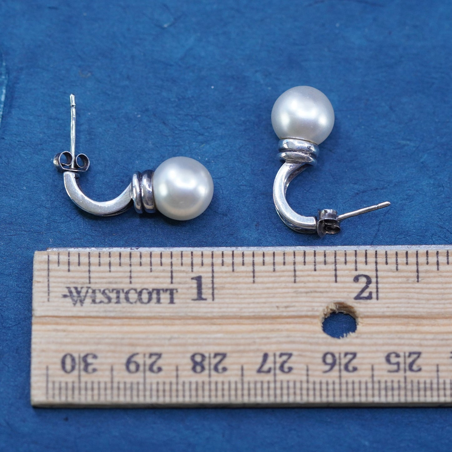 Vintage sterling silver handmade earrings, 925 studs with pearl