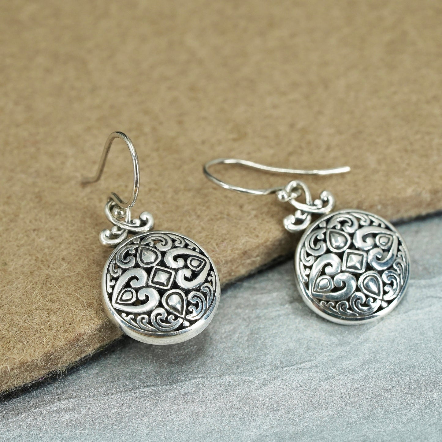 vintage ATI Sterling 925 Silver Pierced circle Earrings with beads