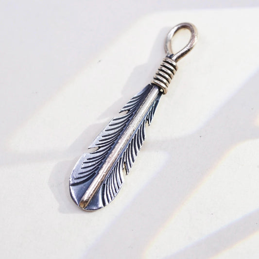 southwestern two tone Sterling silver pendant Native American 925 feather charm