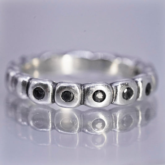Size 8, vintage ALE Sterling 925 silver stackable band ring w/ cluster black cz