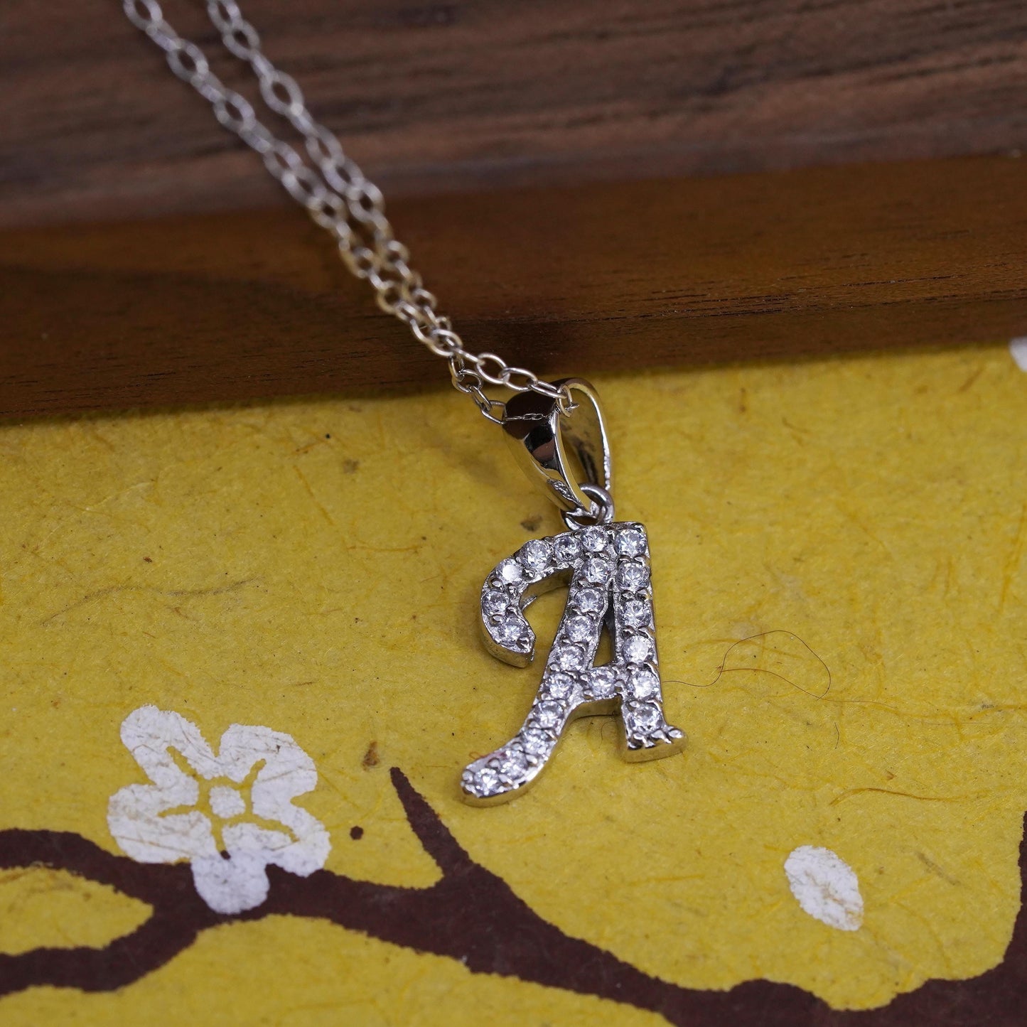 16", Italy Sterling 925 Silver Circle Chain Necklace with cz letter A Pendant