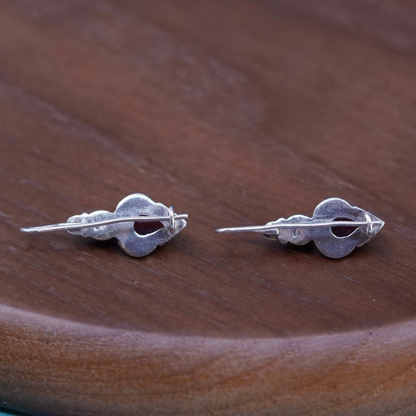 Vintage Sterling silver 925 handmade earrings with teardrop garnet and pearl