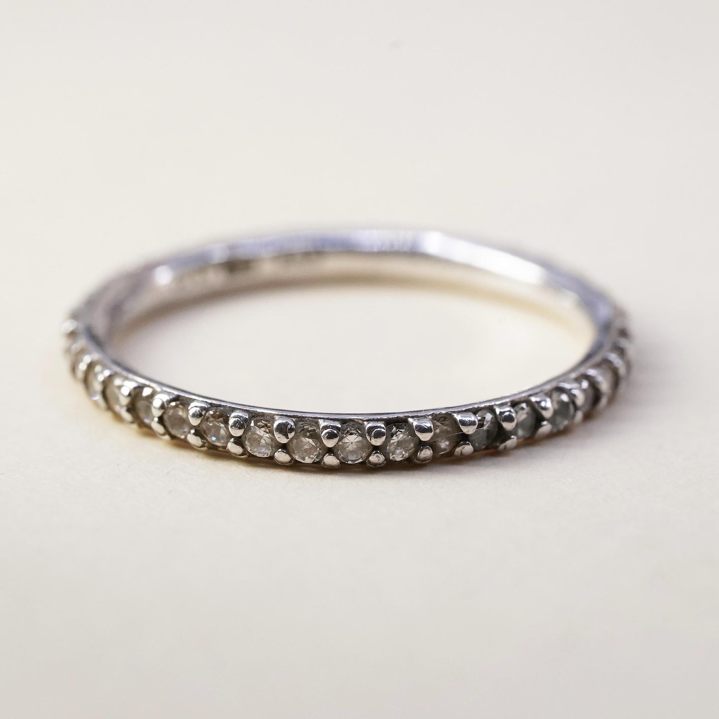 Size 7.25, vintage sterling 925 silver ring cluster CZ, stackable wedding band