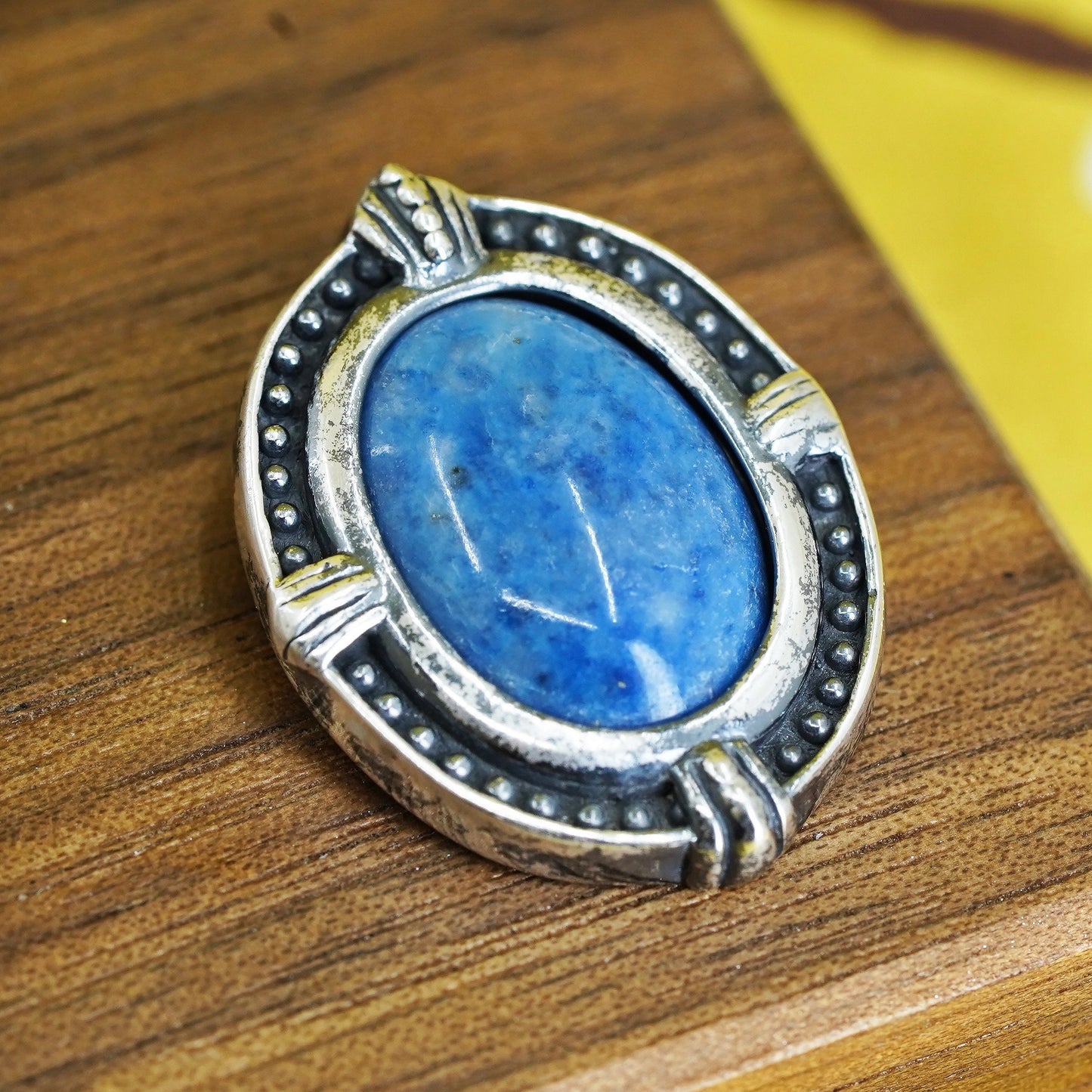 southwestern Sterling 925 silver charm pendant w/ denim lapis lazuli and beads