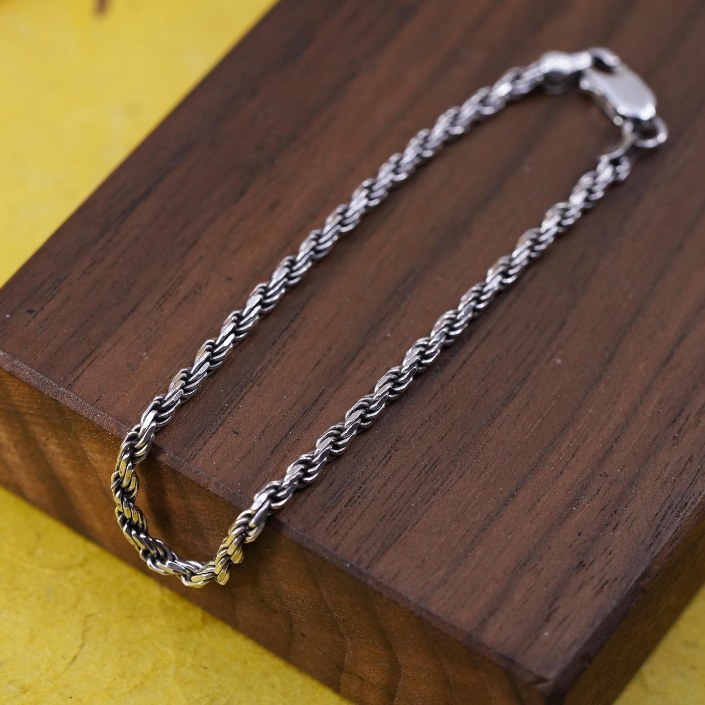 7”, 3mm, vintage Sterling silver Singapore rope bracelet, Italy 925 chain