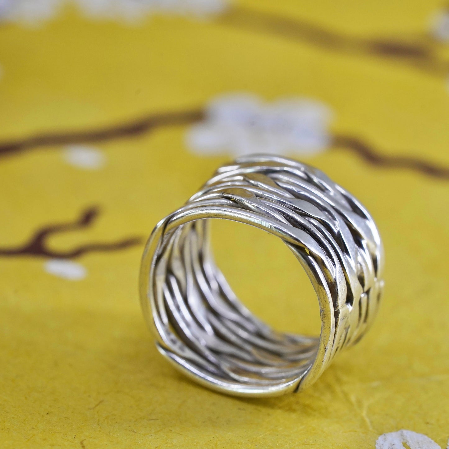 Size 6.75, VTG Sterling silver handmade ring, 925 wide band w/ woven braided