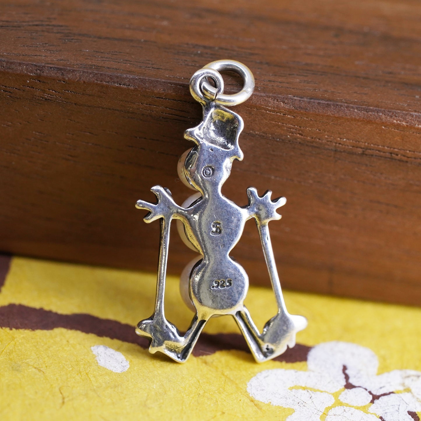 Vintage Sterling silver handmade charm, 925 snowman pendant with pearl