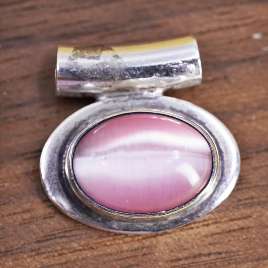 Vintage Mexican Sterling 925 silver handmade pendant pink cat’s eye pendant