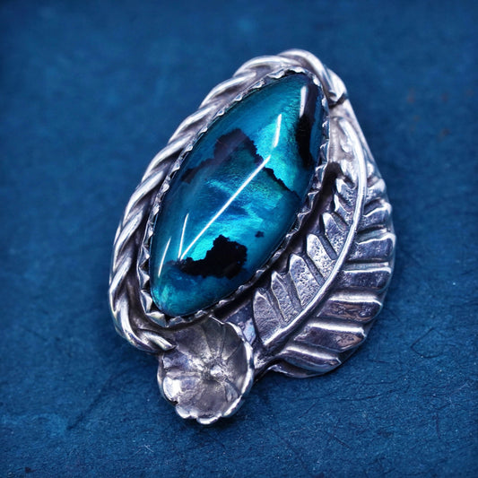 Vintage southwestern Sterling silver handmade abalone pendant with feather