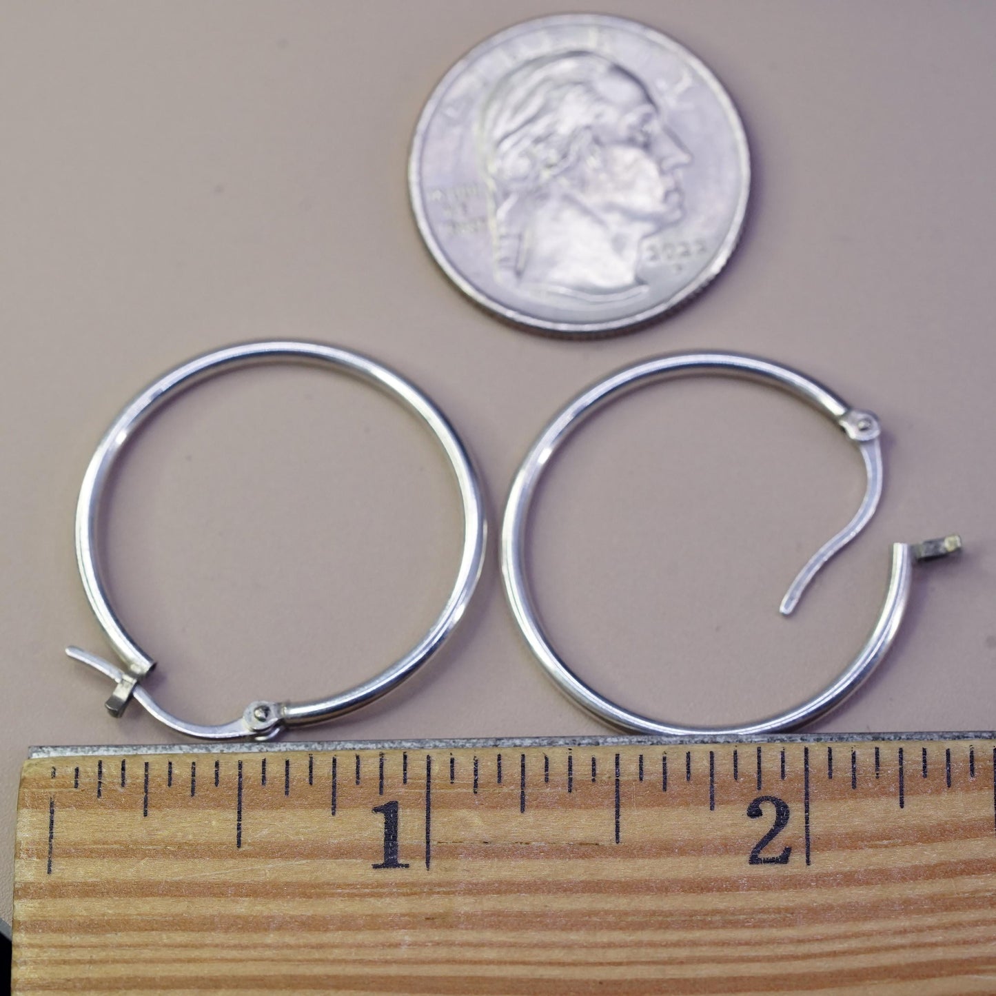 1.25”, vintage Sterling silver handmade hoop earrings, 925 huggie
