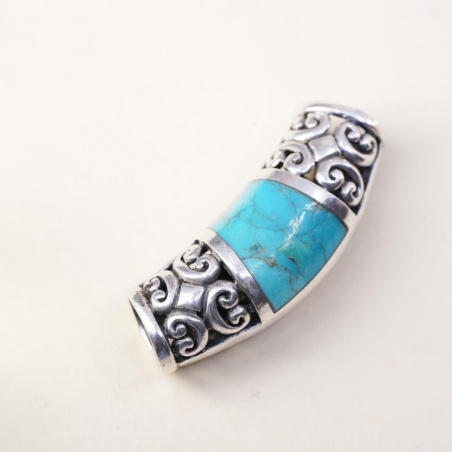 Vintage handmade filigree Sterling 925 silver slide pendant with turquoise