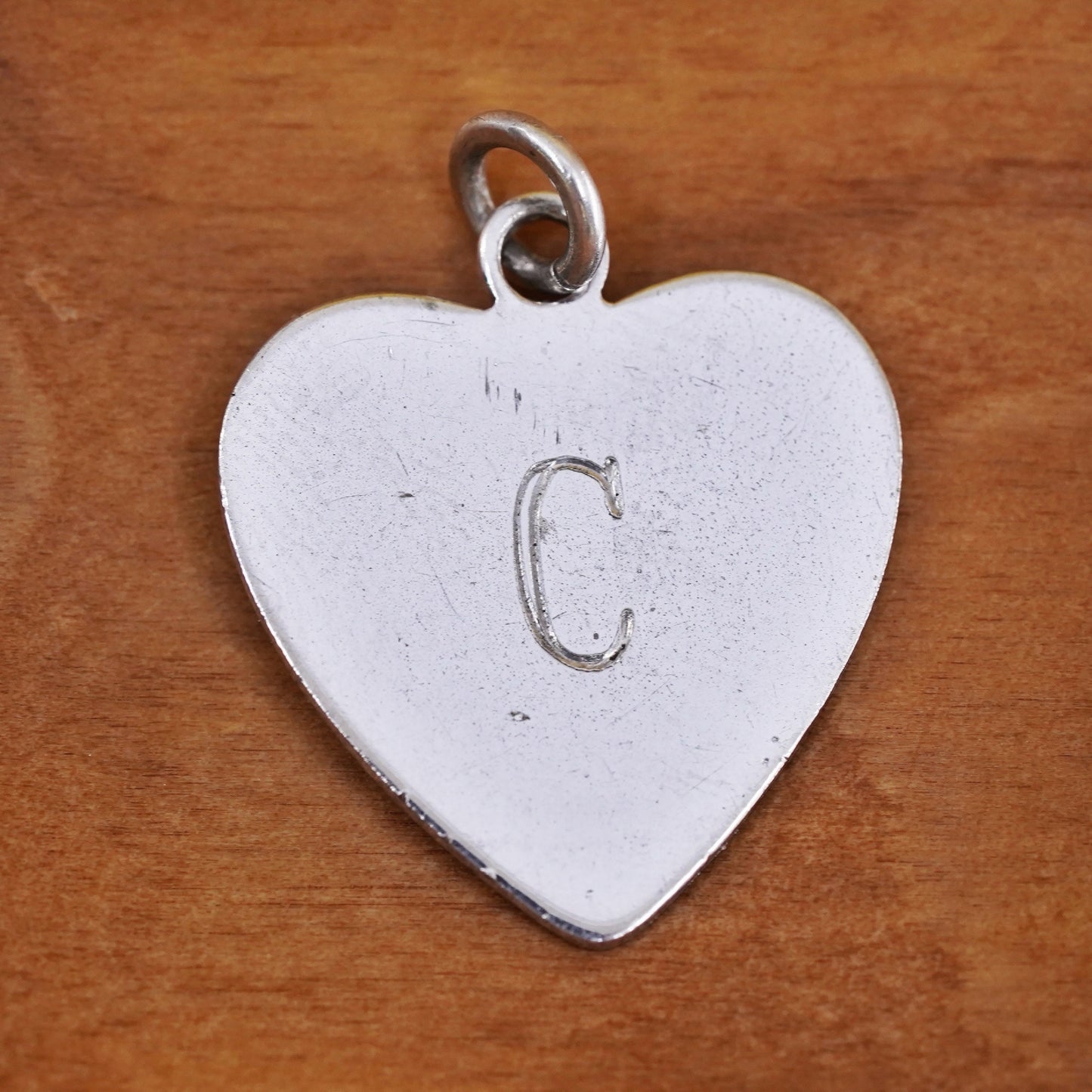 Vintage Sterling silver handmade charm, 925 heart tag pendant engraved C