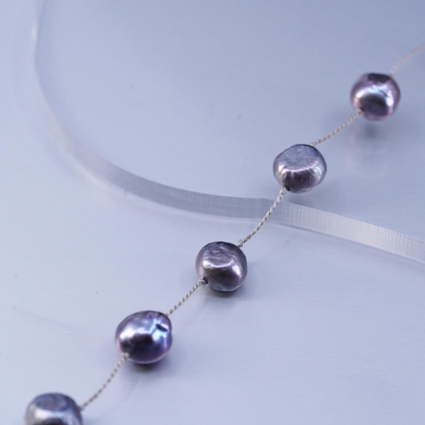 14”, vintage Sterling 925 silver handmade black pearl chain tennis necklace