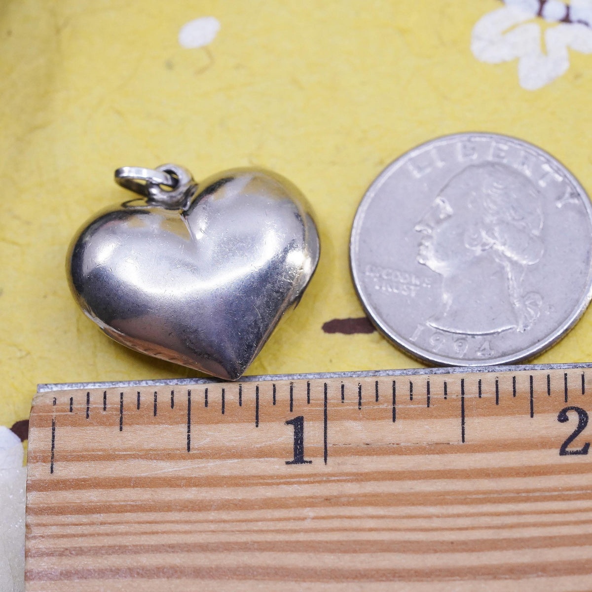 Vintage Sterling silver handmade heart pendant, puffy 925 heart