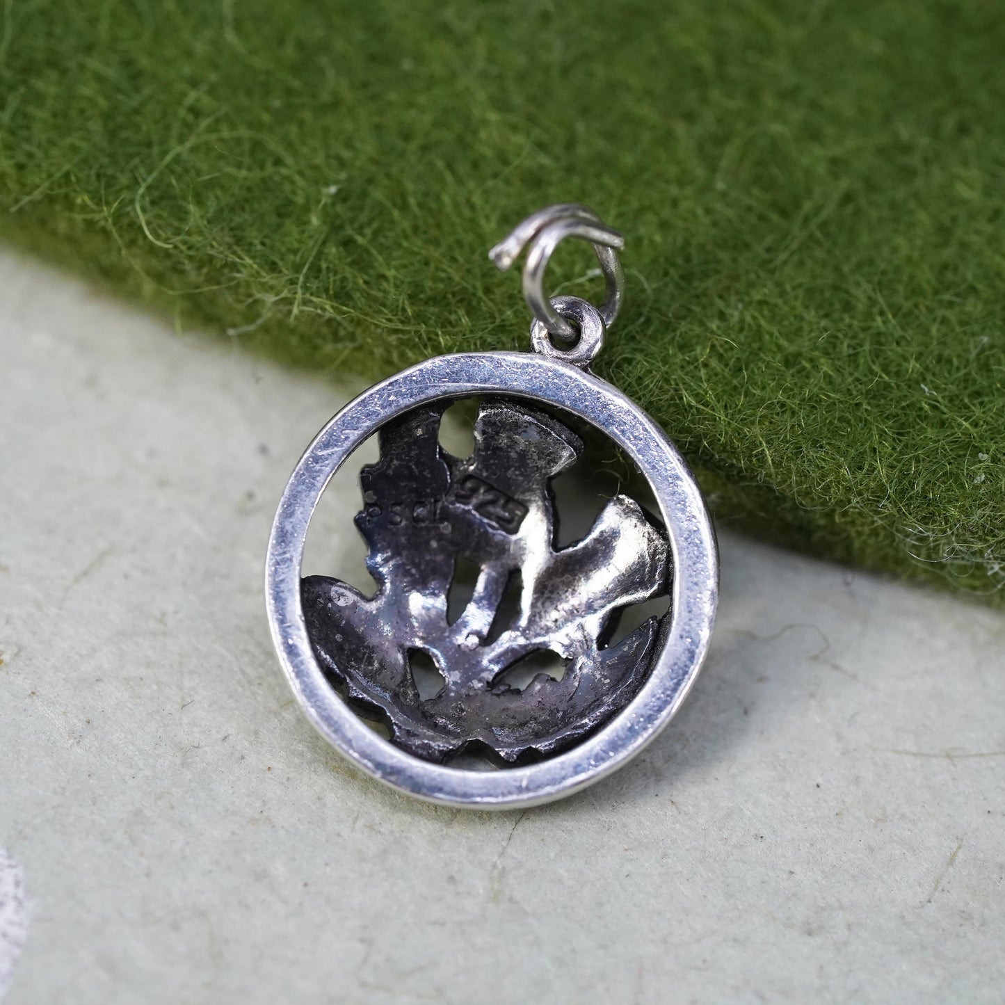 Vintage sterling silver handmade flower brooch, thistle circle pendant